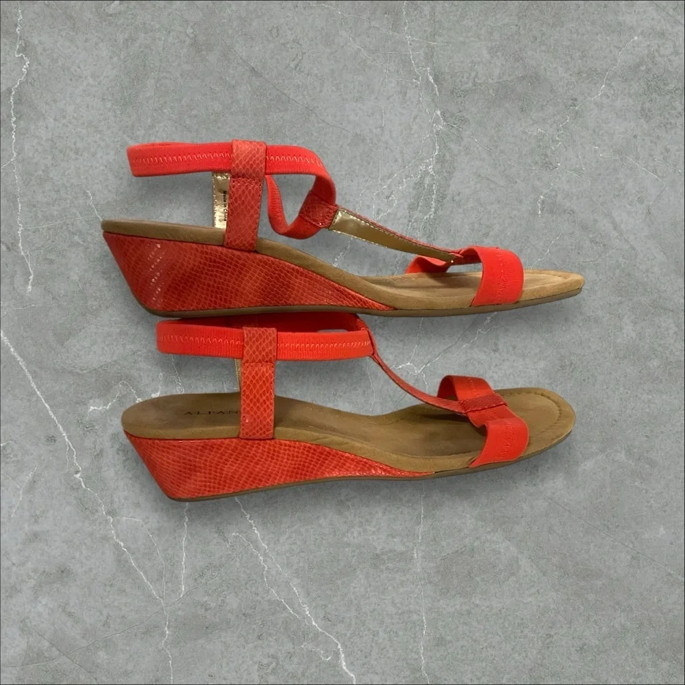 Alfani Persimmon Wedge Sandal SZ 10.5 Slip On Comfort Sole Retro Coquette Women‎